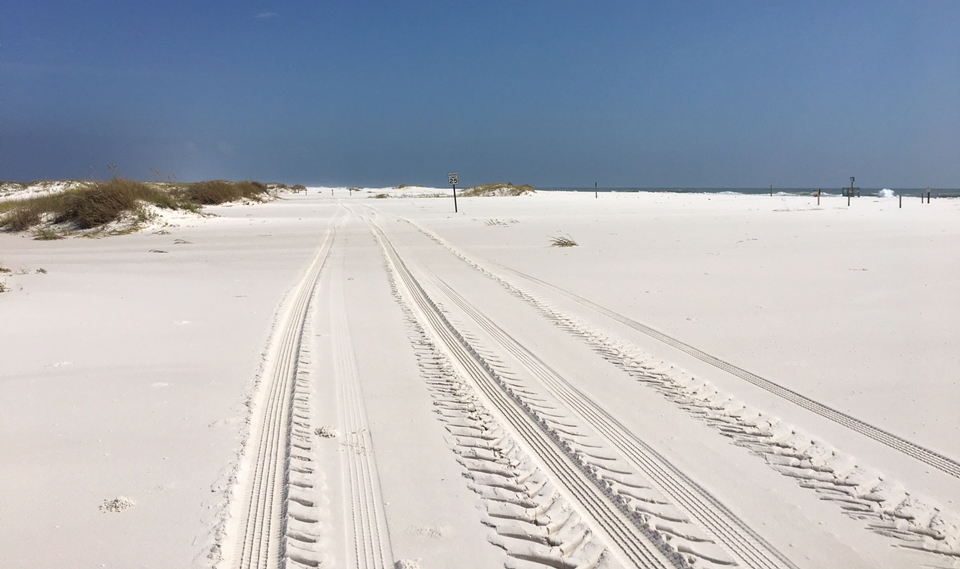 Hurricane Nate sand on roadway Two feet of sand covers the roadway at Fort Pickens following Hurricane Nate.