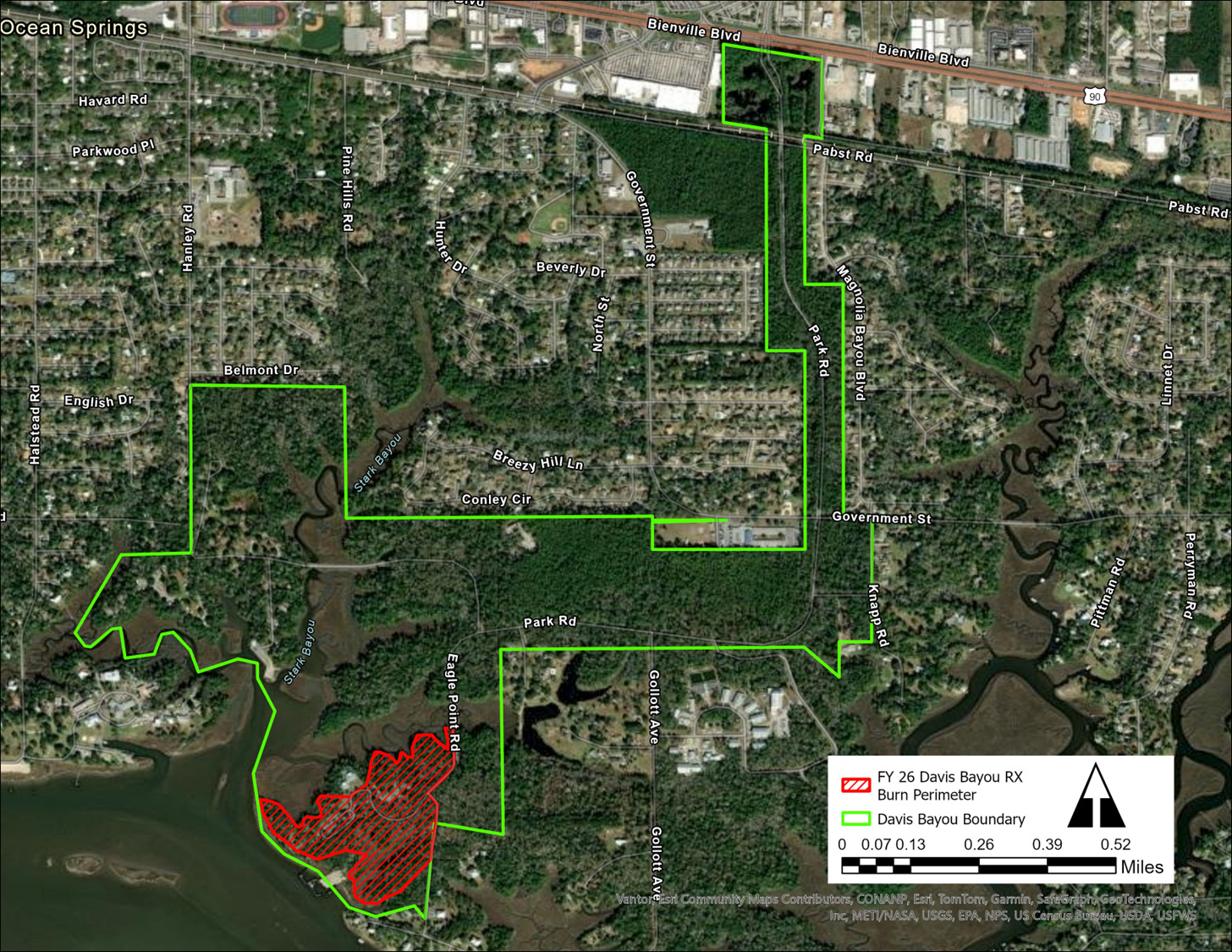 Map of burn location in red