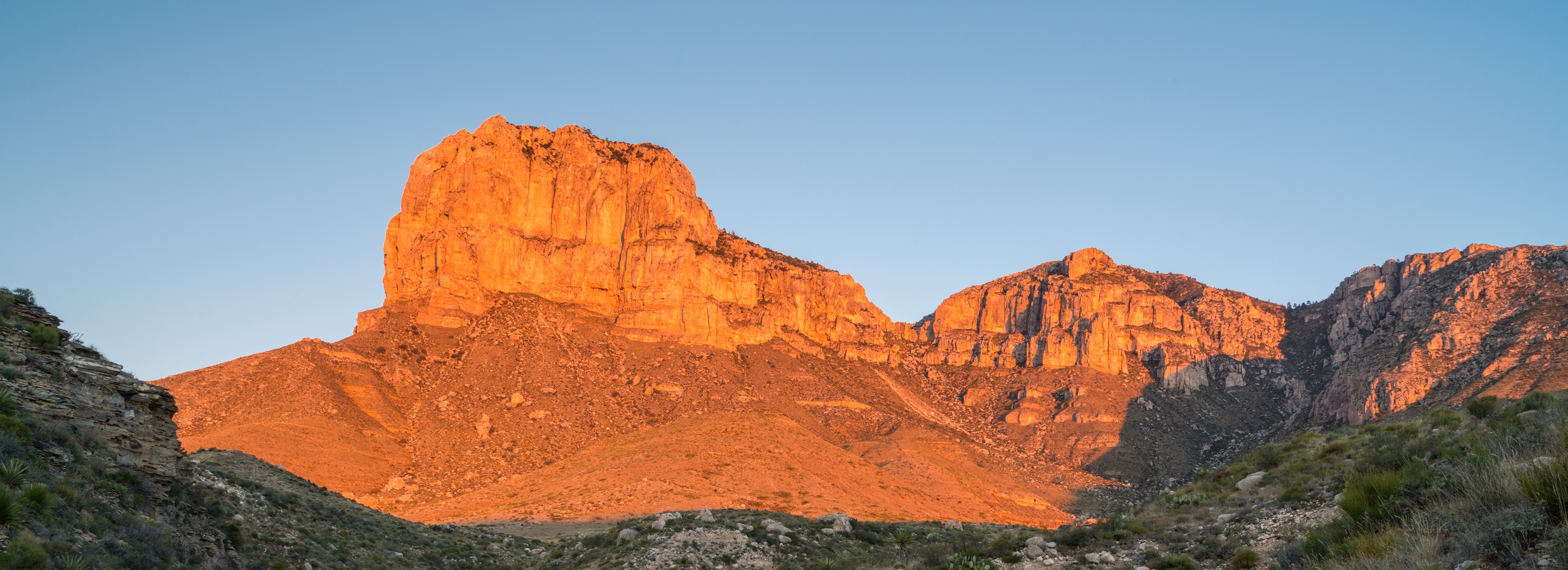 El Capitan Peak at sunrise Sunlight brightens a limestone mointainside