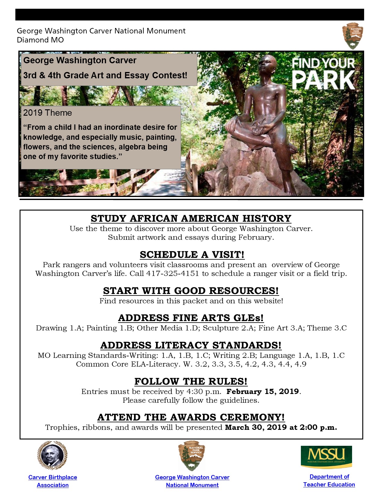 A Modest Proposal Ideas For Essays Art And Essay Contest George Washington Carver National Monument Us National Park Service Essay Paper also Narrative Essay Example High School Art And Essay Contest George Washington Carver National Monument Essay In English Literature