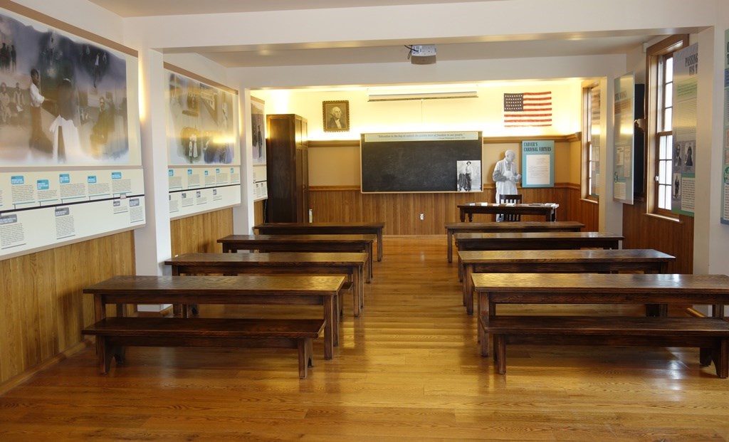 The park's history classroom is designed as a period one-room school.