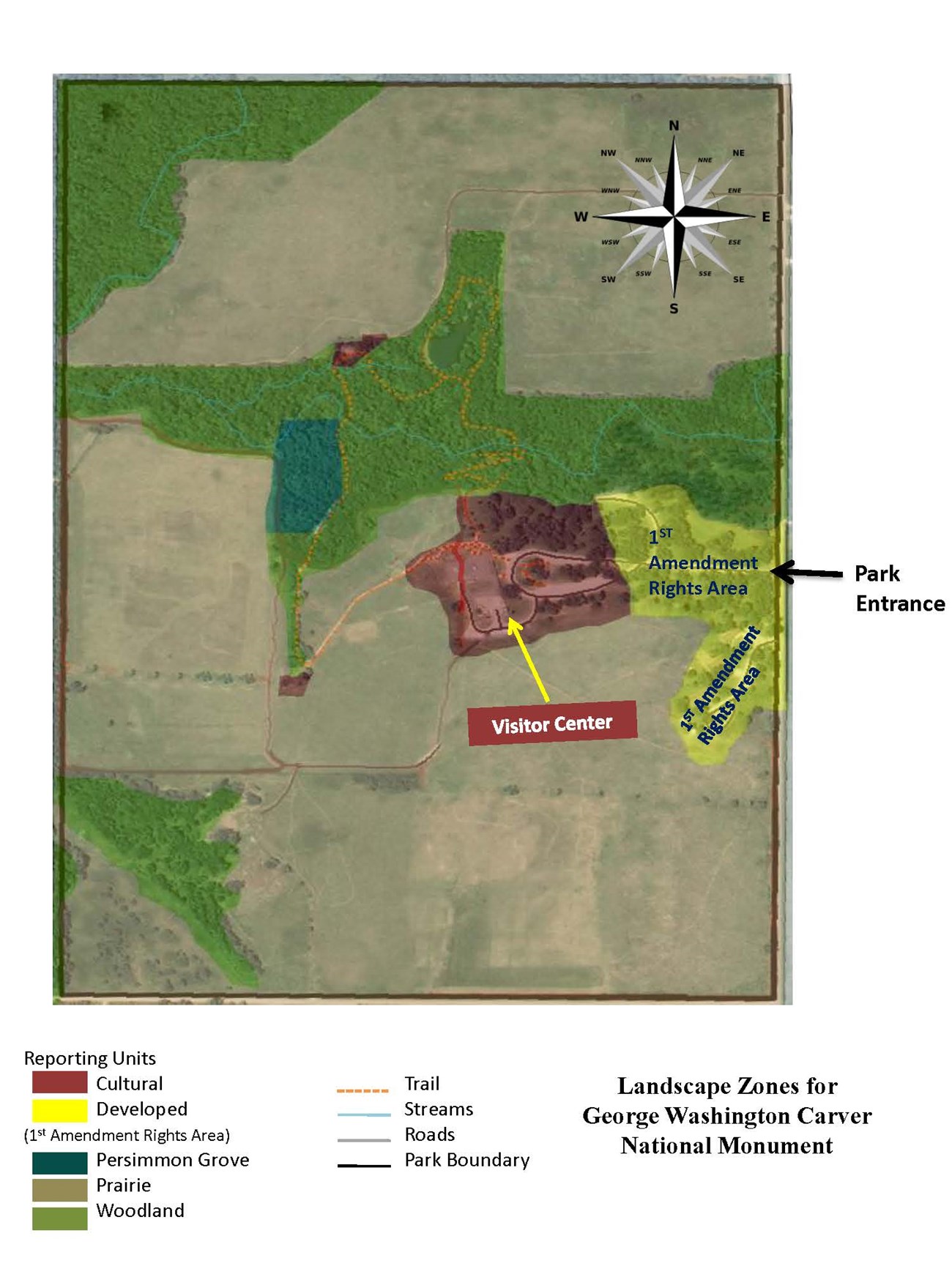 Designated First Amendment Rights areas and landscape zones.