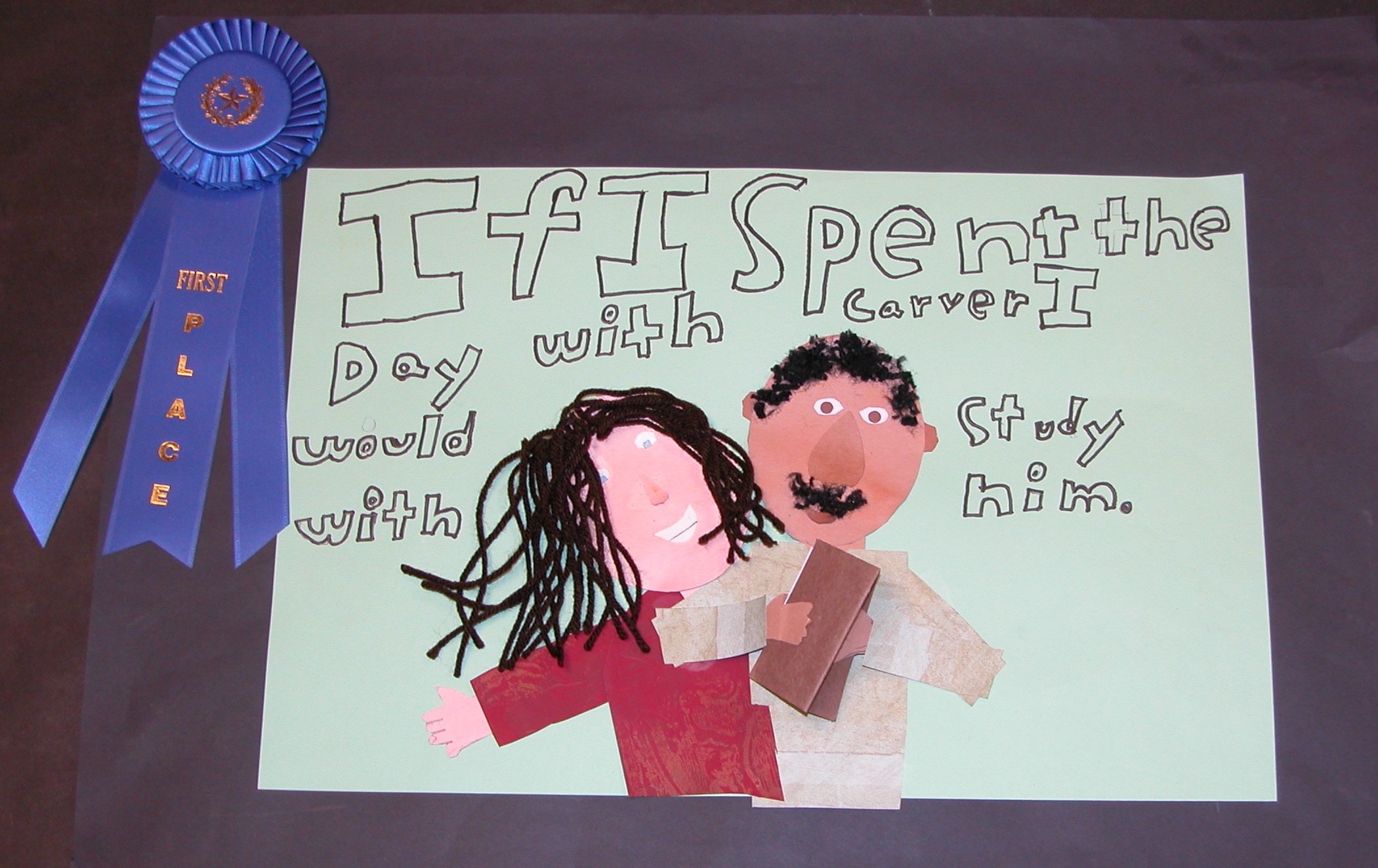 2022 Art and Essay Contest Artwork of a child and George Washington Carver. Also including is a blue ribbon.
