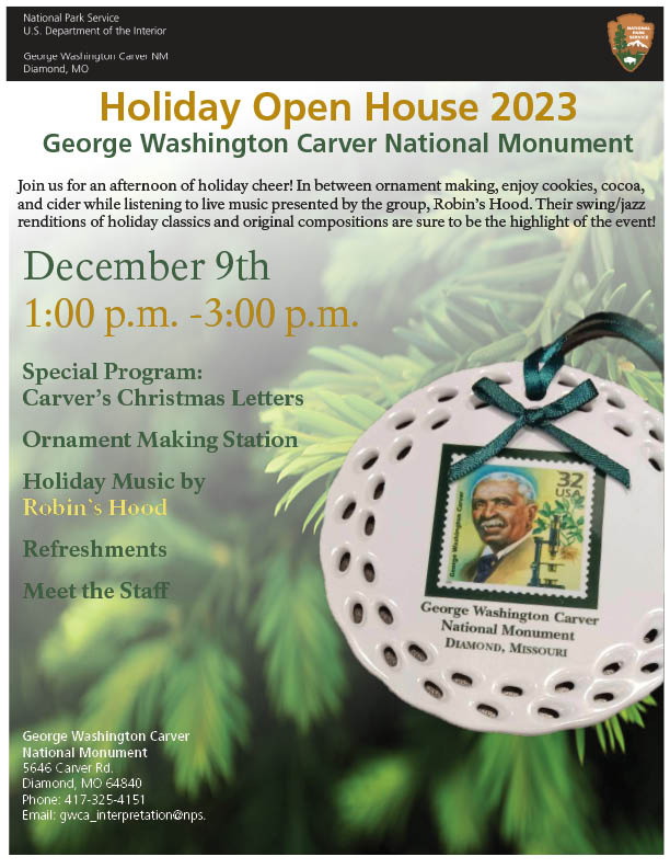 2023 Holiday Open House Photograph of George Washington Carver with greenry in the background.