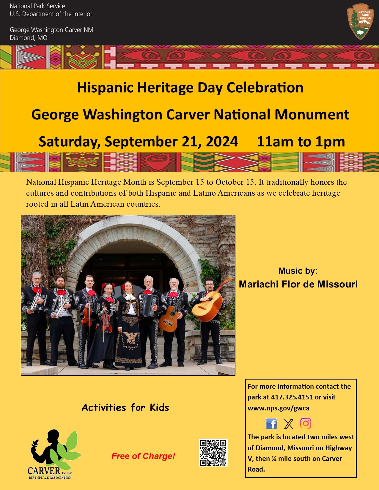 Hispanic Heritage Day 2024 Information about Hispanic Heritage Day with eight individuals dressed in black & white formal wear with music instruments.