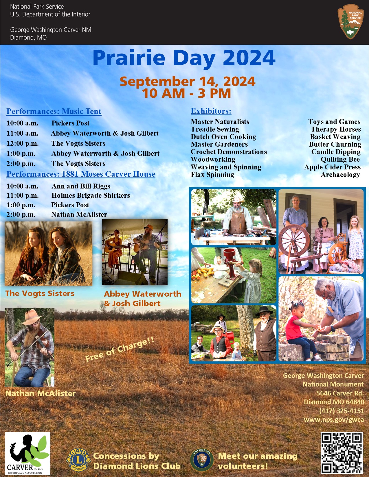 Prairie Day 9.14.2024 A infographic of images and logos for park event.