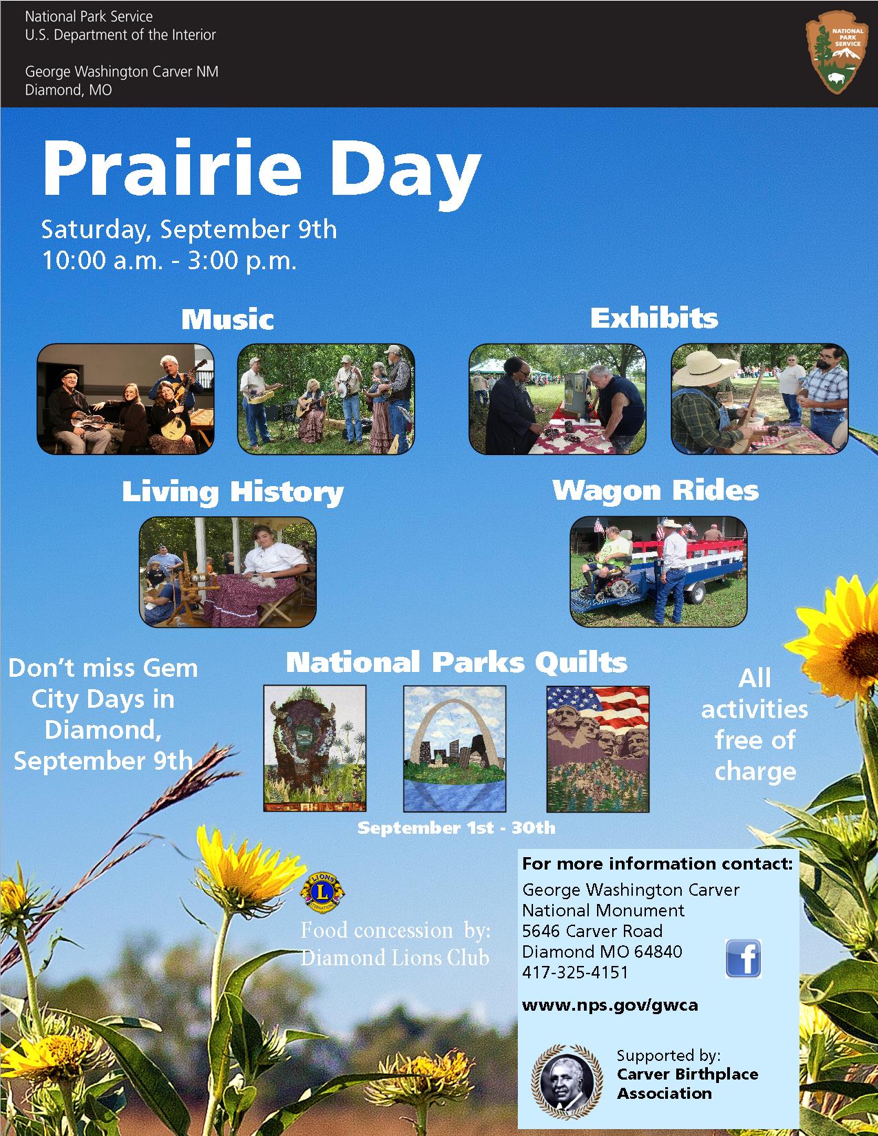 The photograph is a poster for a special event at the park. The image includes activities for the event: exhibitors, wagon rides, living history demonstrations.