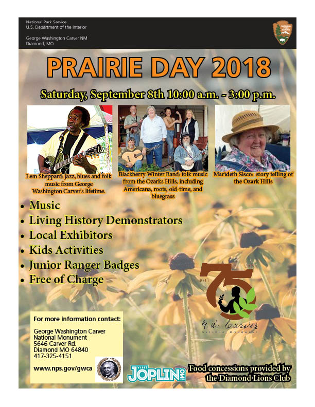 Prairie Day 2018 The image is for an upcoming special event called Prairie Day. Other images include guest performers, cultural demonstrators, park & partners logos, and informational text about the event.