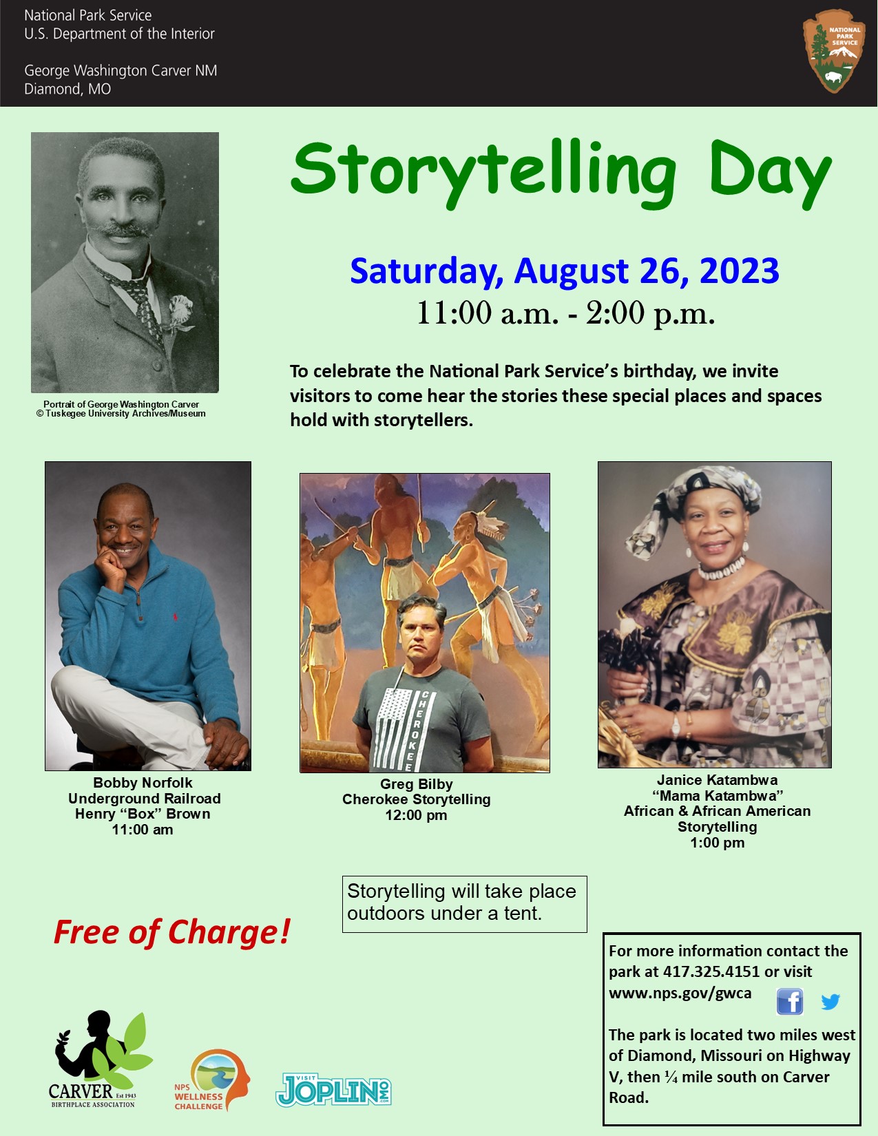 Infographics black and white photograph of George Washington Carver; photograph of the man with a blue sweater and crossing his leg; photograph/headshot of a man in a black jacket; photograph of the lady in a colorful dress and head piece.