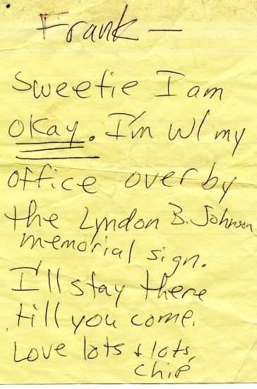 Yellow note with handwritten letters