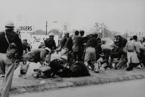 Marchers attacked by Alabama state troopers and local police on the Edmund Pettus Bridge, Bloody Sunday. March, 7 1965.