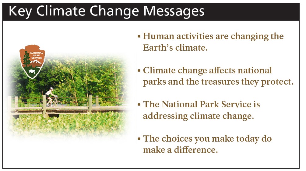 Image of a man on a bike and listing of the key messages of climate change.