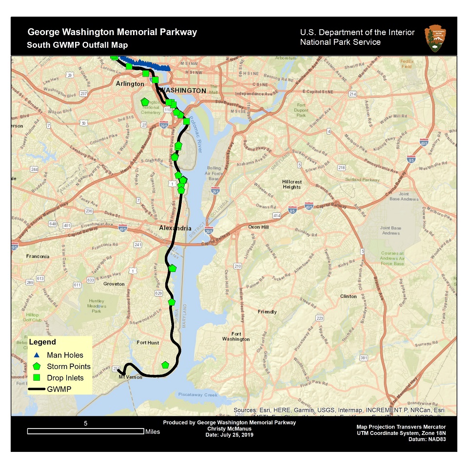 Map of the Parkway and where the outfalls are located in the South District.