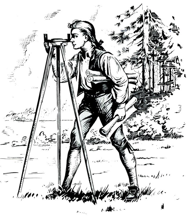 Young George Washington as a land surveyor