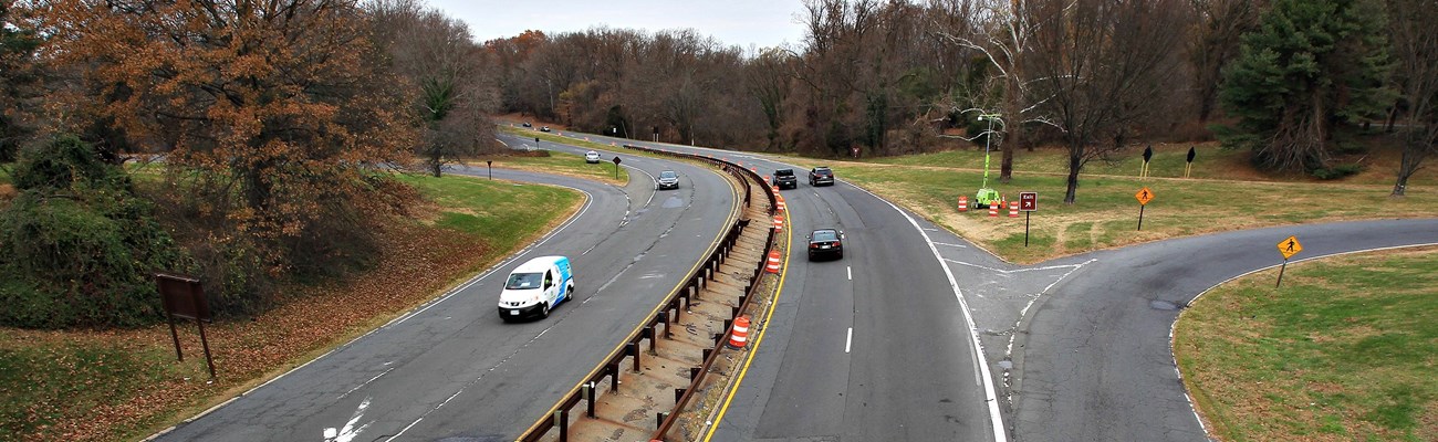 A parkway with work crews getting ready