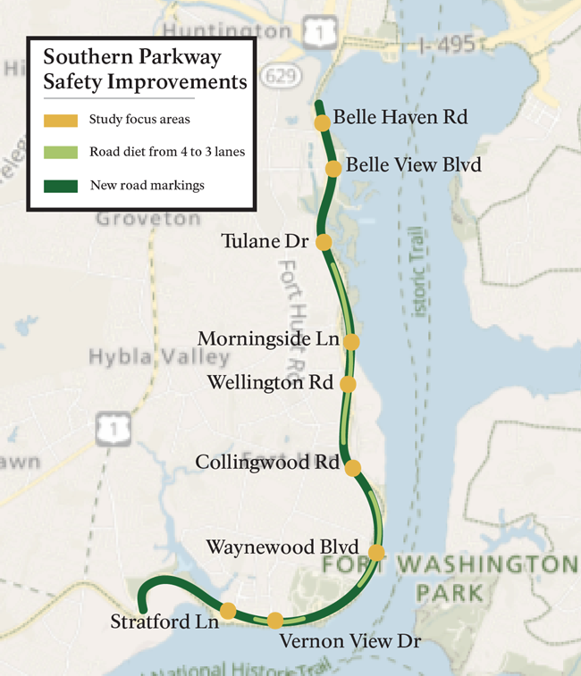 Map of improvements to be made along southern part of George Washington Memorial Parkway