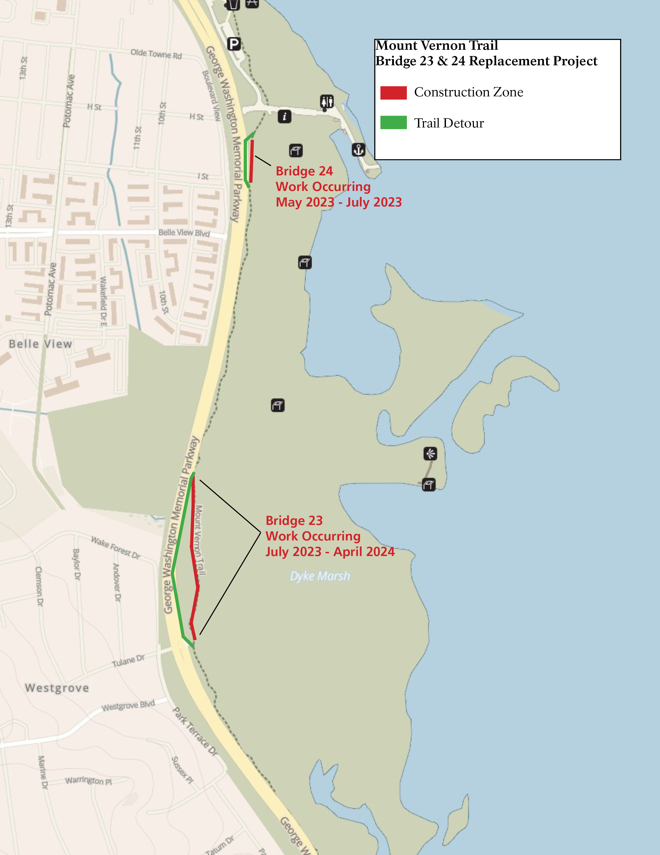 Map showing two locations where work will be occurring.