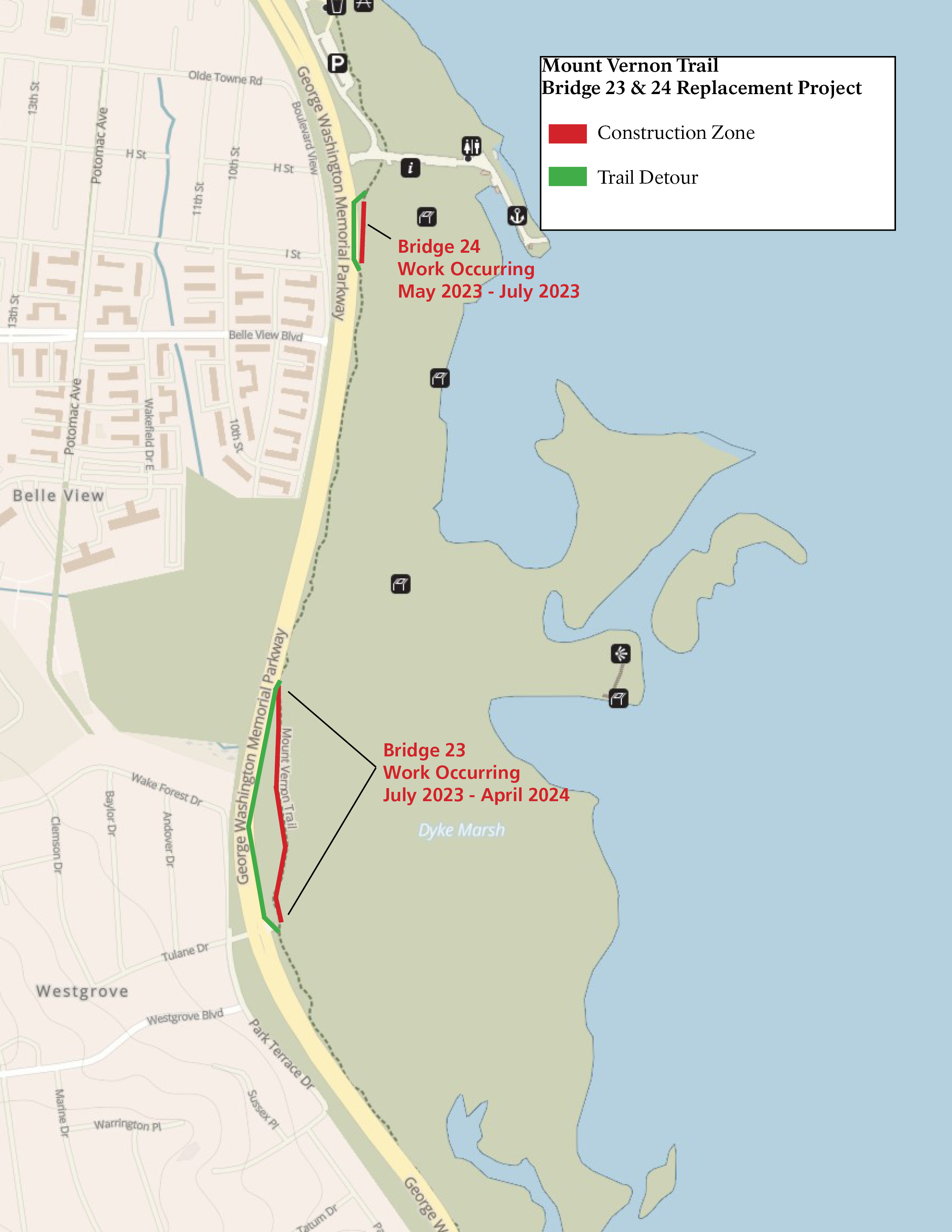 Bridge 23 and 24 Map Map showing two locations where work will be occurring.