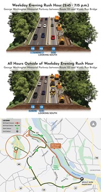 Graphics showing how the lanes will be set up and a detour map.