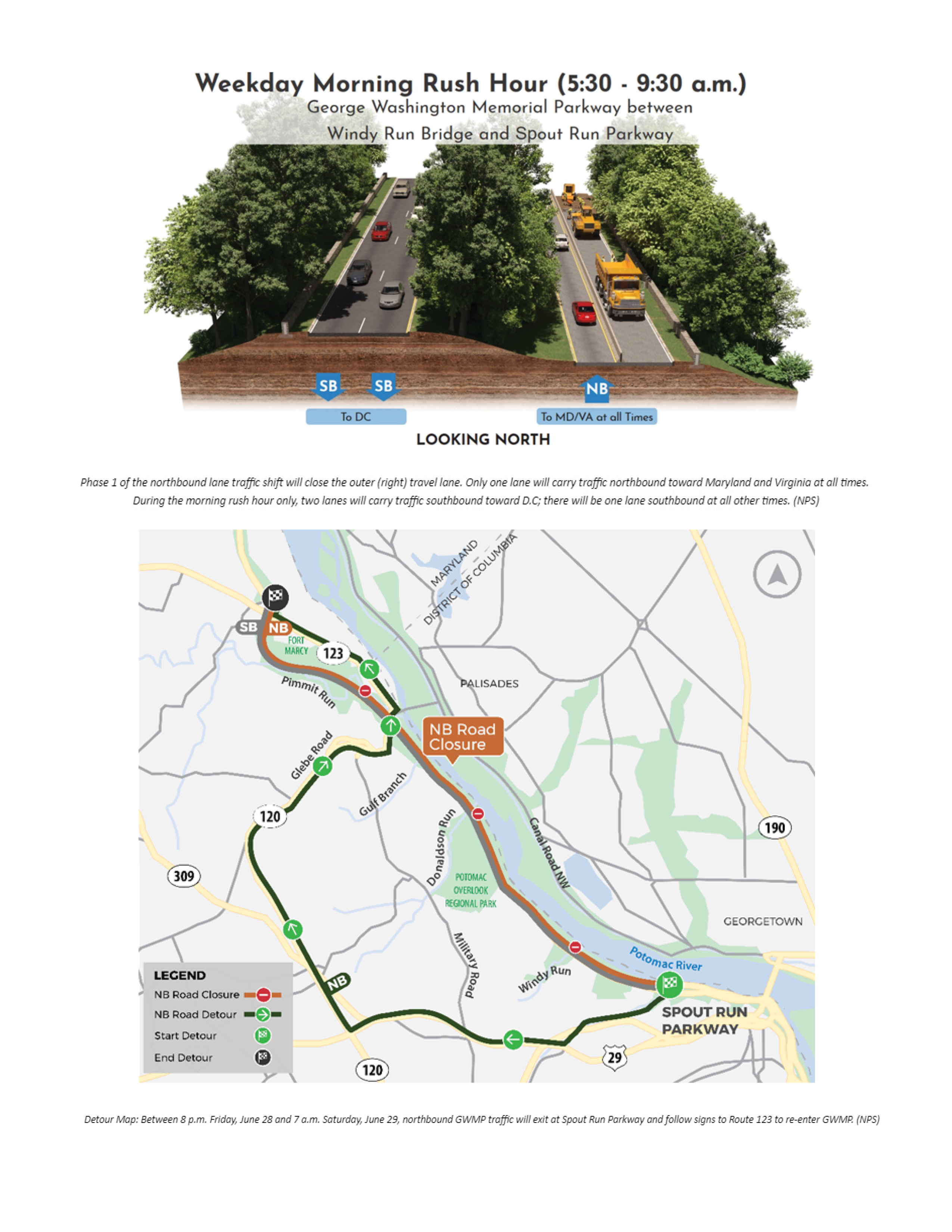 NParkway Graphics A grphic showing how the lanes will be divided and the detour map for the first phase.