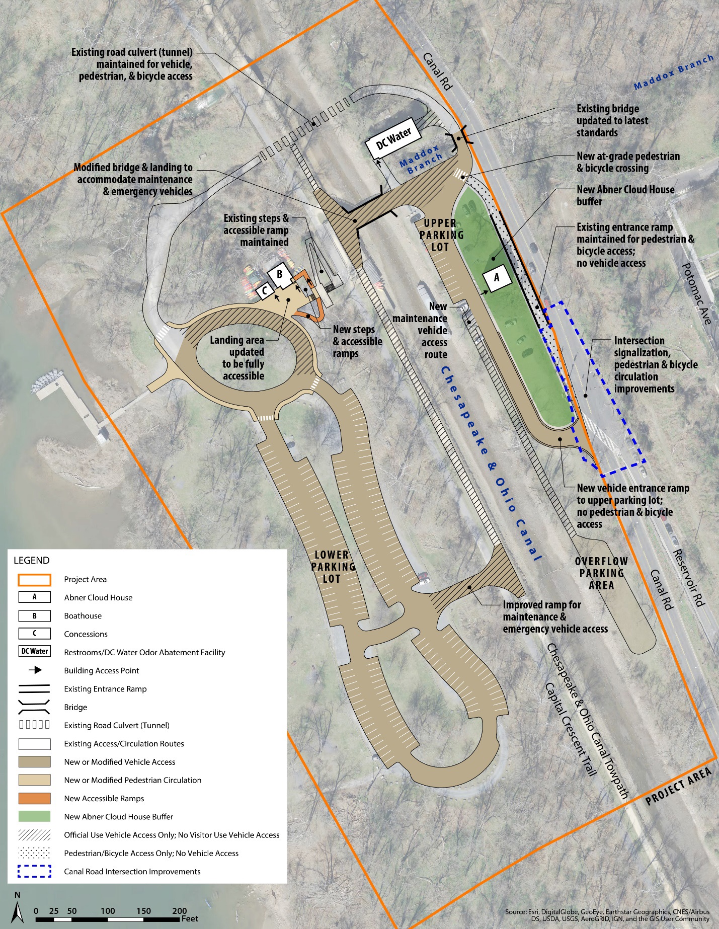 Diagram of Fletcher's Cove area showing plans to add a new vehicle entrance and reconfigure the existing entrance.