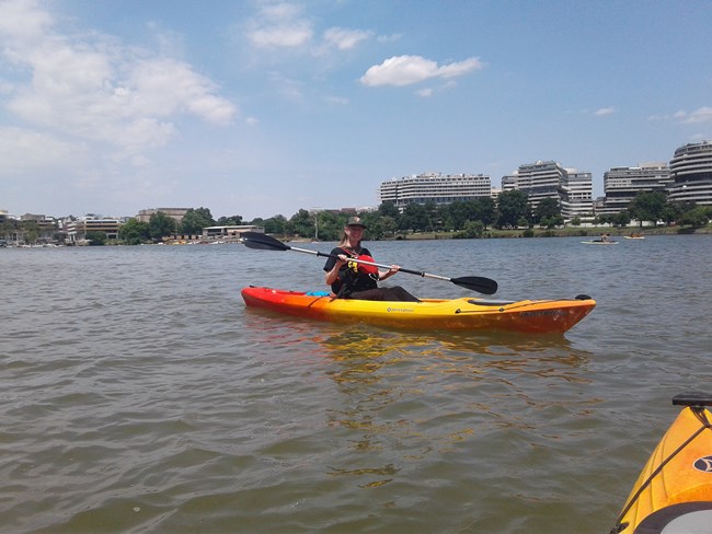 A NPS Ranger in a kayak