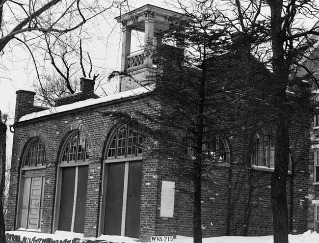 black and white image of the John Brown Fort when it was on the Storer College campus