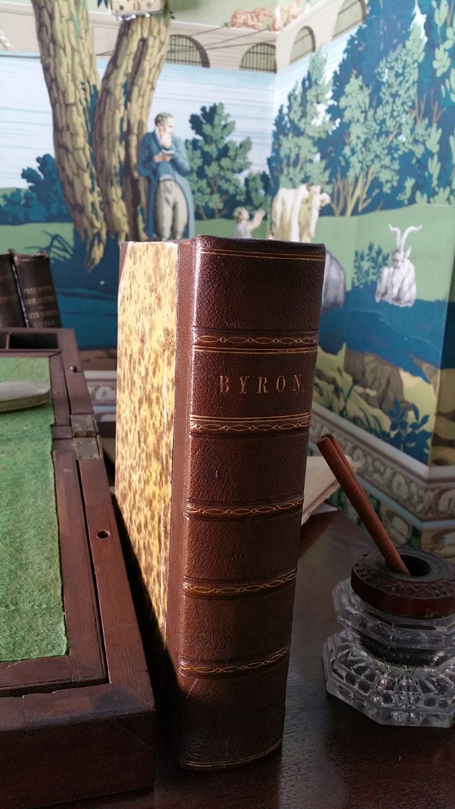 Book, “The Poetical Works of Lord Byron,” 1848, as seen in an exhibit within the park