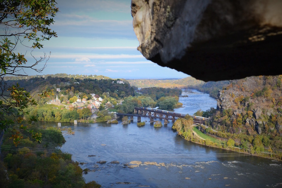 view of lower town Harpers Ferry from Loudoun Heights