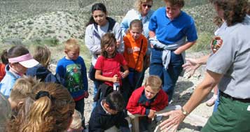 A school group enjoying a field trip to the Hagerman Fossil Beds.