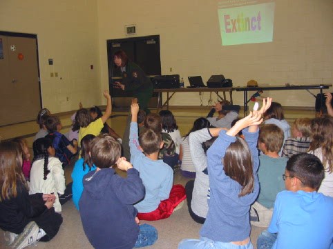 Students participating in an educational fossil program. Students participating in an educational fossil program.