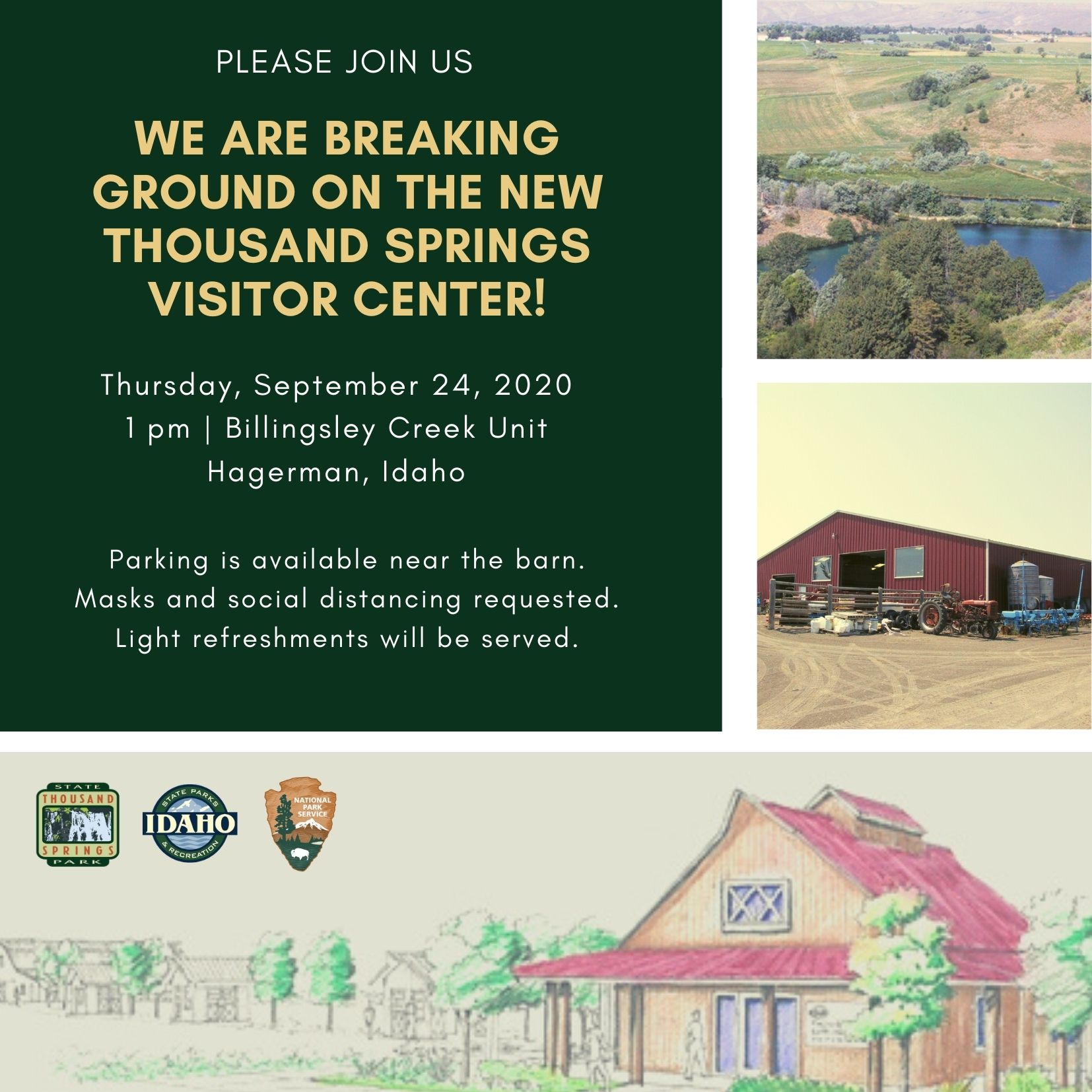 Invitation Break Ground Ceremony text that says joining us on Thursday, September 24, at 1 p.m. for ground breaking ceremoney