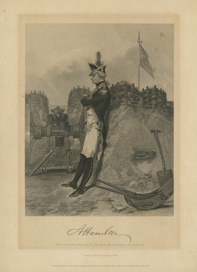 Illustration of Alexander Hamilton in military uniform