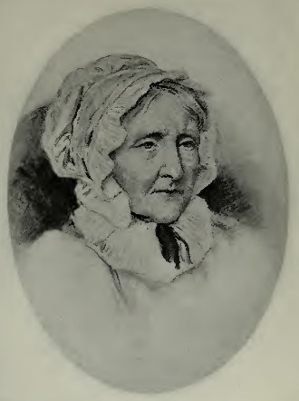 An illustration of an old woman in a bonnet.