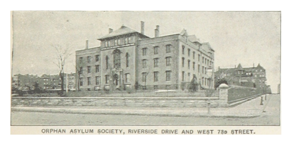 Black and white etching of a large building.