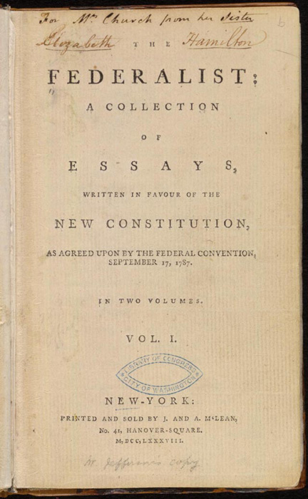 Scan of a cover sheet for The Federalist Essays.