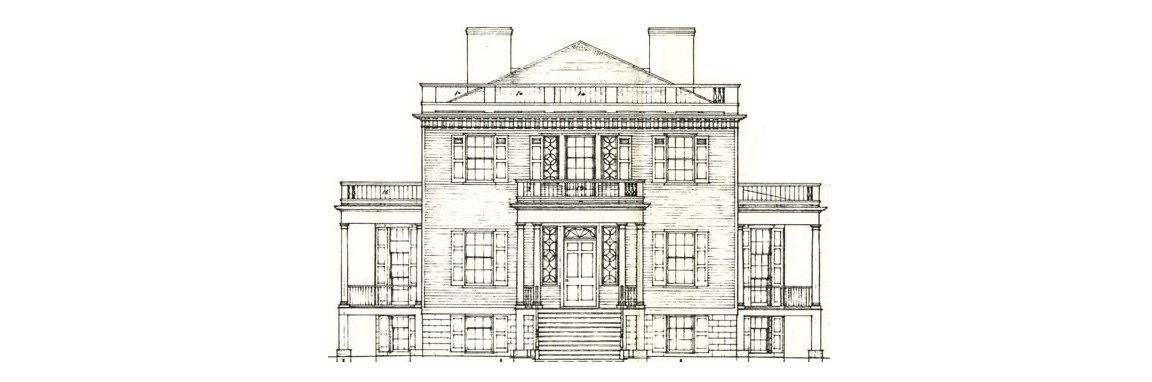 An illustration of the front facade of the Grange.