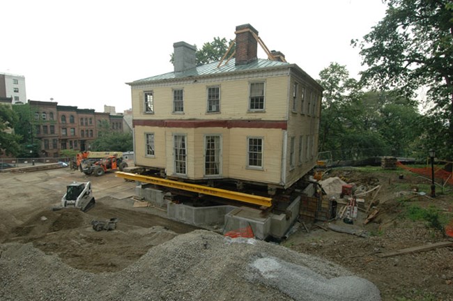 The Grange moves onto the new foundation at St. Nicholas Park on July 28, 2008. The Grange moves onto the new foundation at St. Nicholas Park on July 28, 2008.