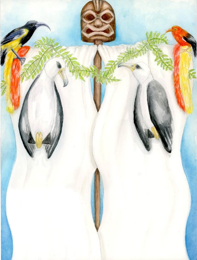 watercolor of akua loa pole.