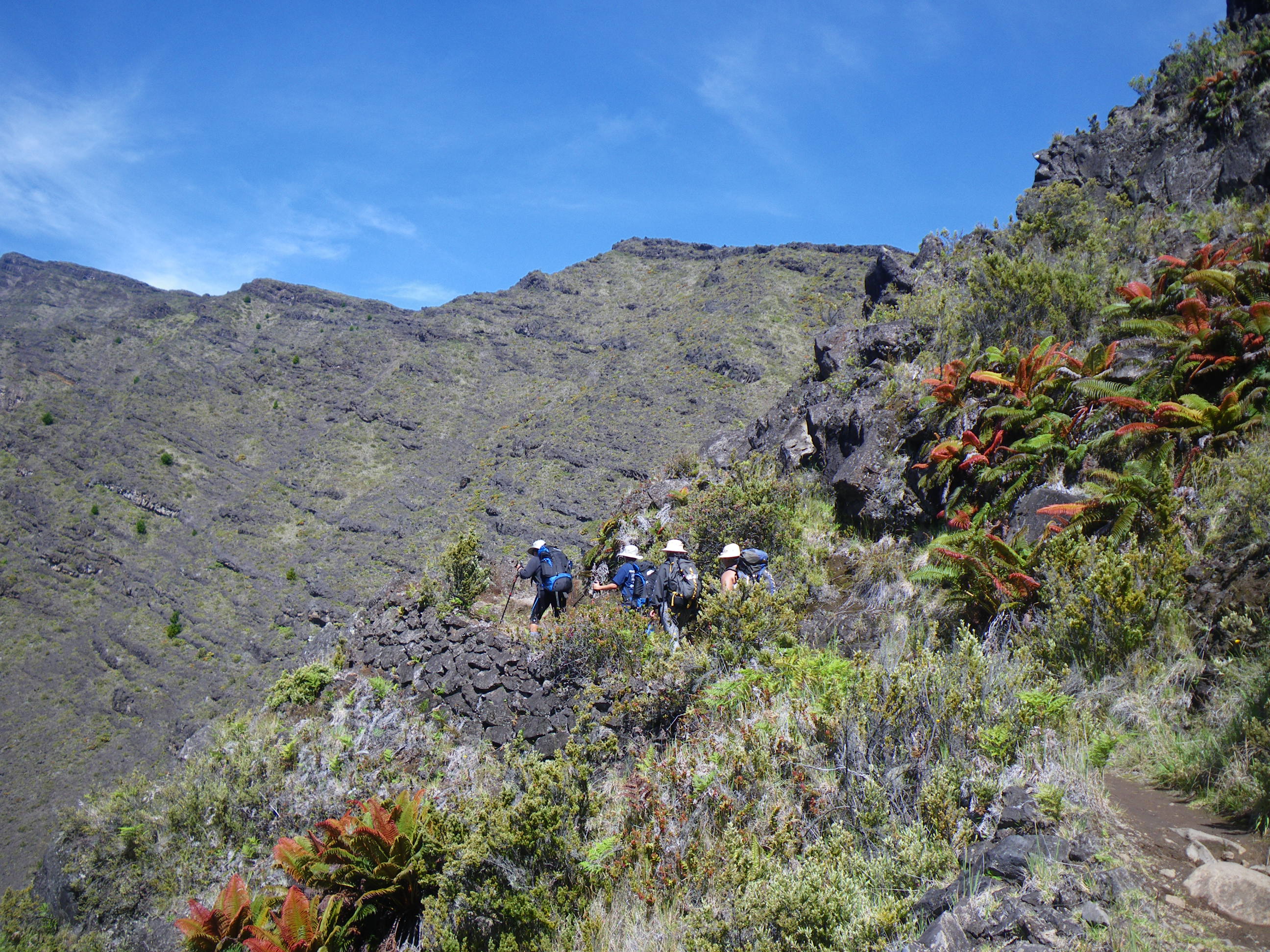 Girls court hiking on switchback trail.