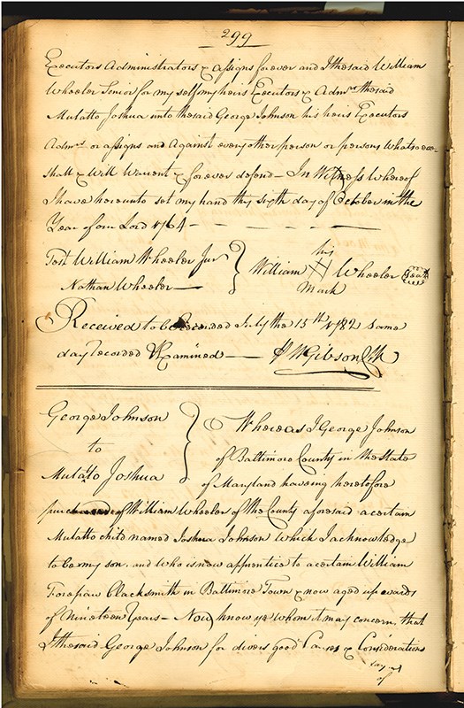 Record of 1764 Sale and Manumission Record of Joshua Johnson Record of 1764 Sale and Manumission Record of Joshua Johnson