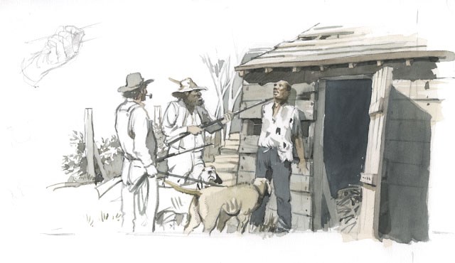 Painting depicting the capture of a runaway enslaved man
