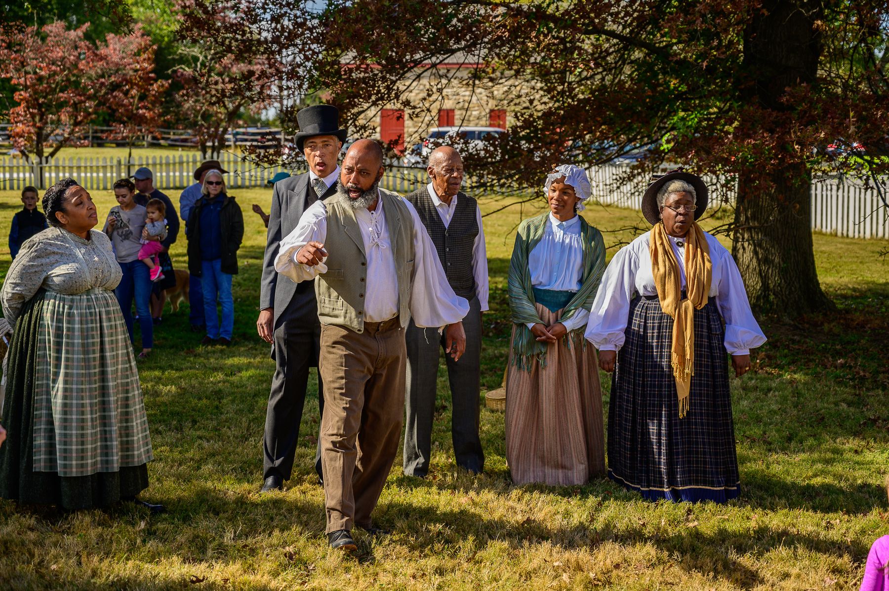 The Griot Circle of Maryland teaches field calls and spirituals on Harvest Day 2019.