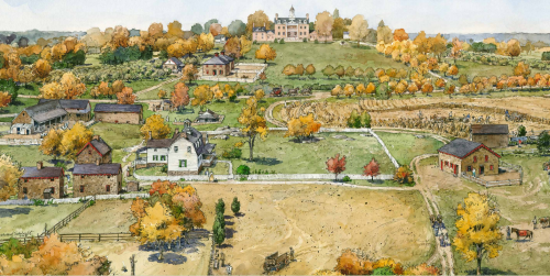 A painting depicting how the Hampton estate would have looked historically