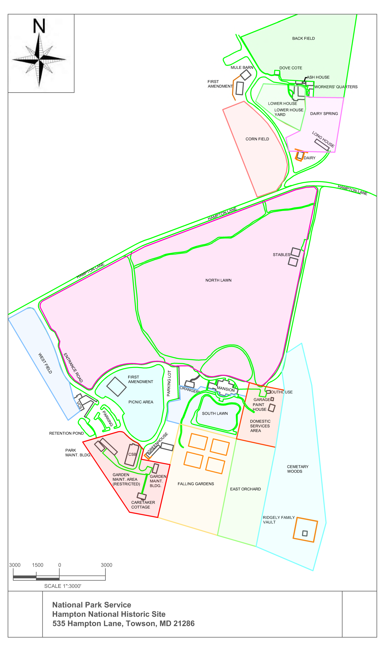 A color coded map showing areas of the park where various activities are and are not allowed.