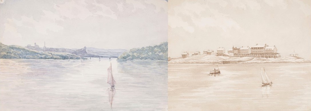 watercolor paintings of blue and yellow