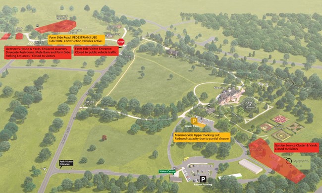 Map of Hampton including all of the locations at Hampton and what locations are currently closed due to the Legacy Restoration Fund Project.
