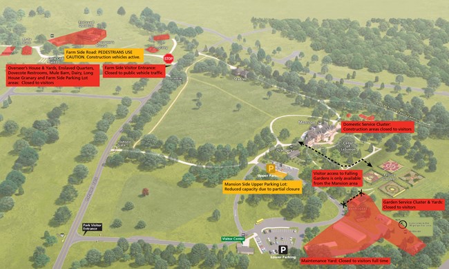 Map of Hampton including all of the locations at Hampton and what locations are currently closed due to the Legacy Restoration Fund Project.