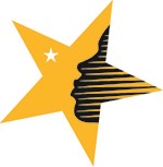 Profile of a person looking at the North Star enlayed in an orange 5 pointed star