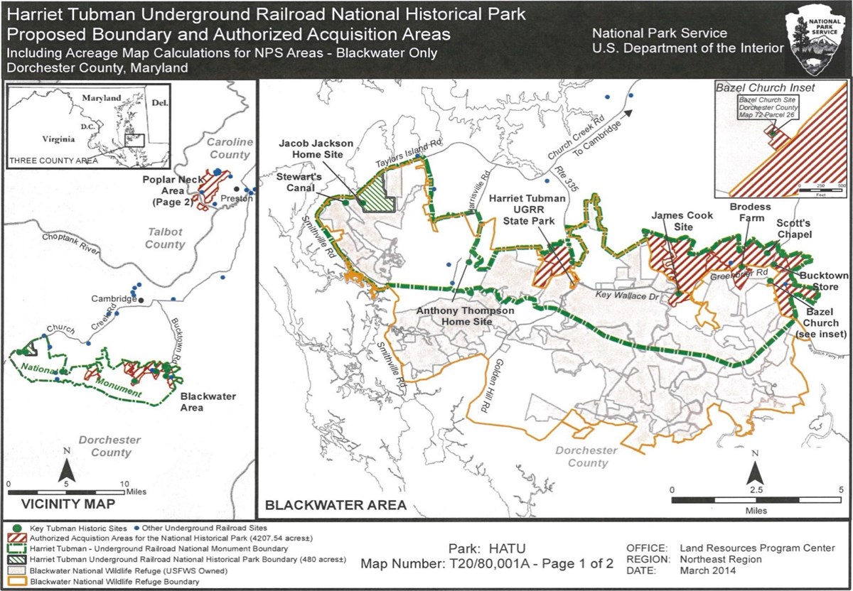Harriet Tubman Underground Railroad National Historical Park proposed boundary and authorized acquisition areas